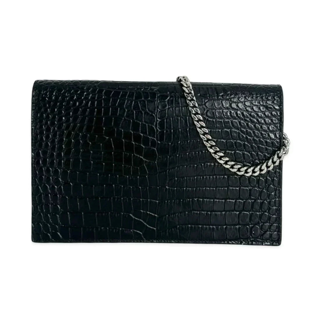 SAINT LAURENT  Croc Embossed Kate Tassel Chain Wallet