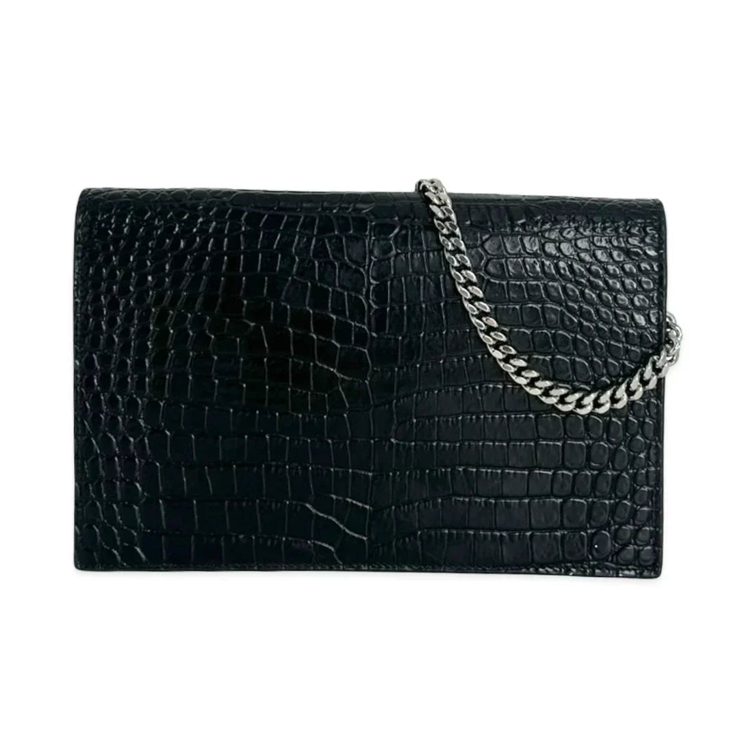 SAINT LAURENT  Croc Embossed Kate Tassel Chain Wallet