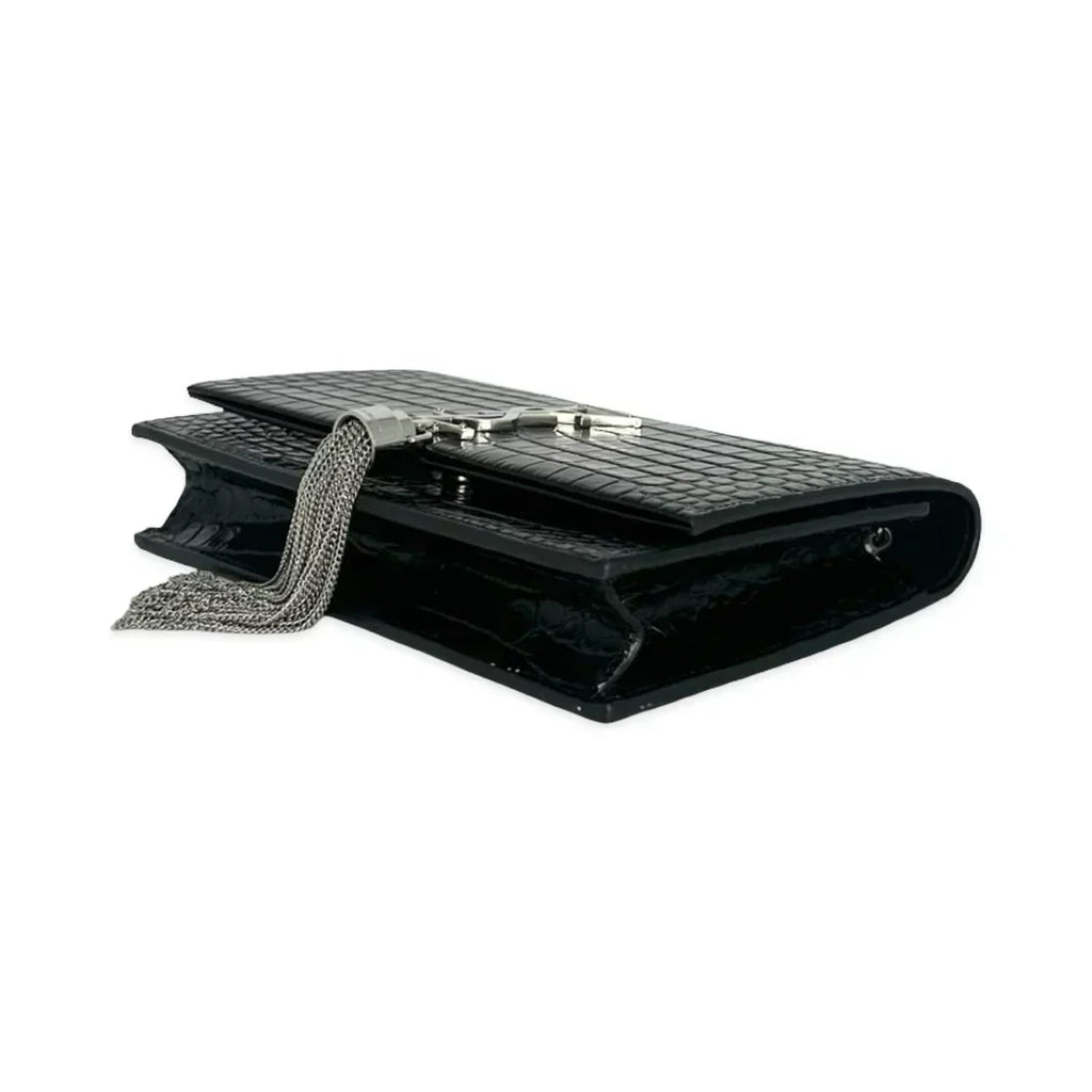 SAINT LAURENT  Croc Embossed Kate Tassel Chain Wallet