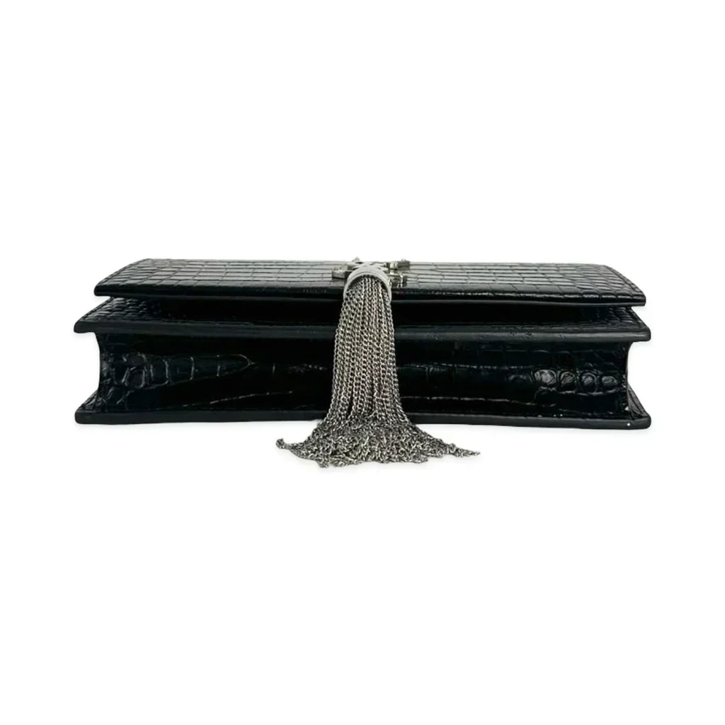 SAINT LAURENT  Croc Embossed Kate Tassel Chain Wallet