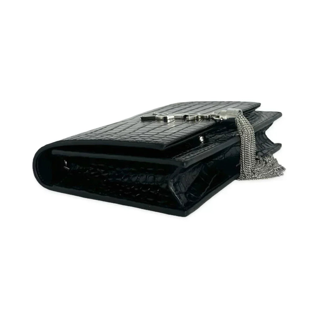SAINT LAURENT  Croc Embossed Kate Tassel Chain Wallet