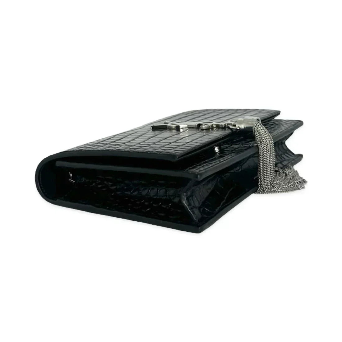 SAINT LAURENT  Croc Embossed Kate Tassel Chain Wallet