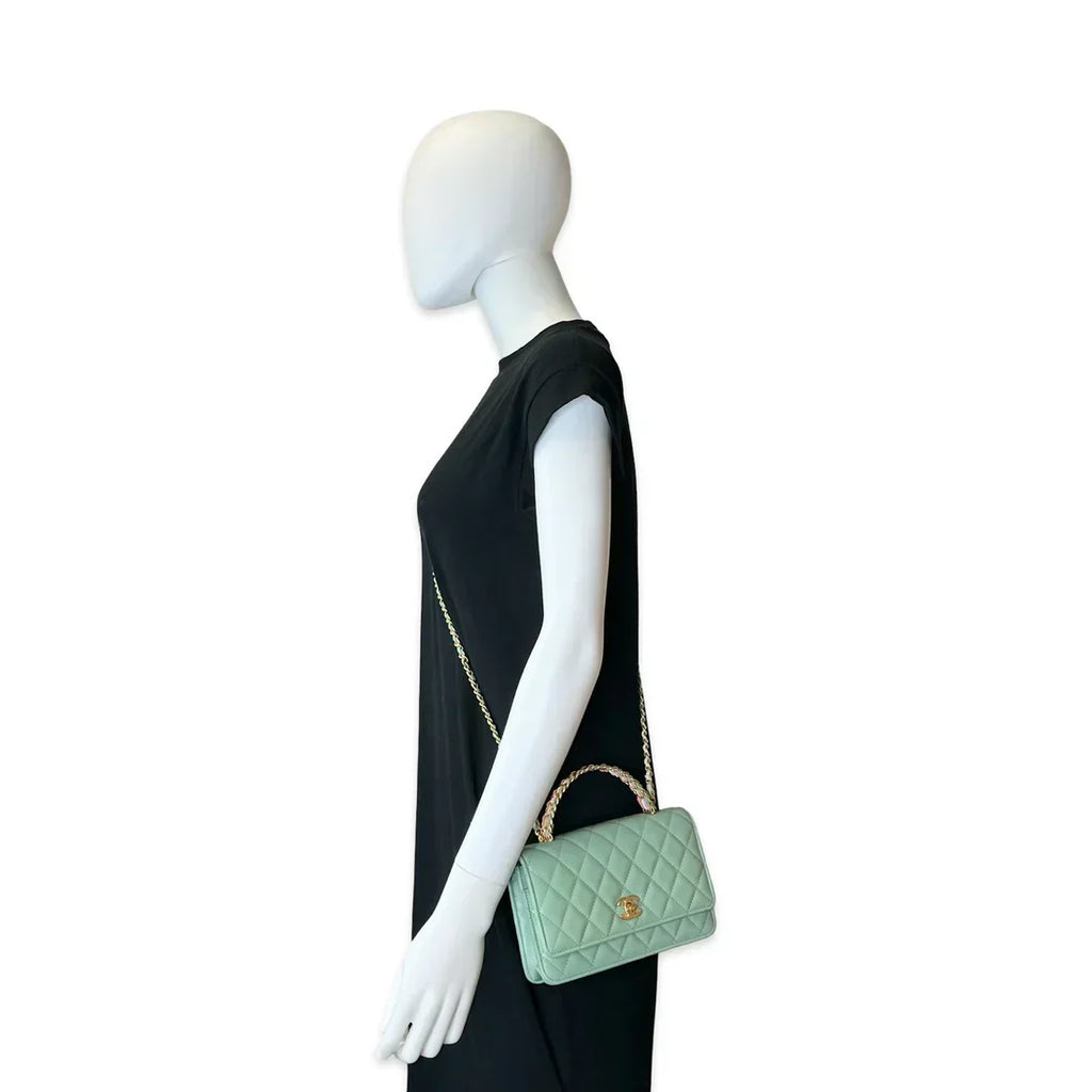 CHANEL  Quilted Lambskin Logo Top Handle Wallet on Chain
