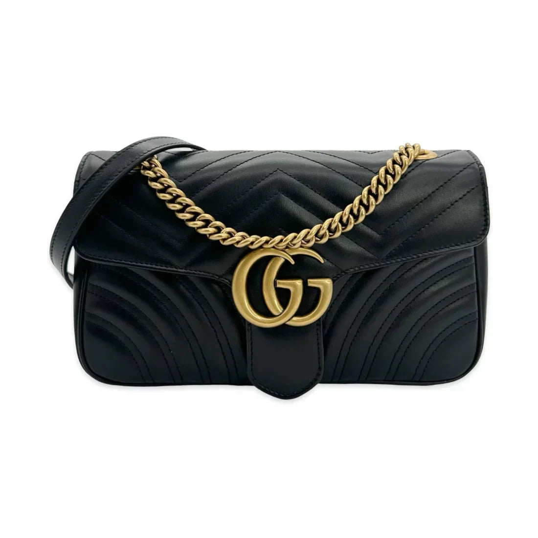 GUCCI  Quilted Leather GG Marmont Small Flap Chain Bag