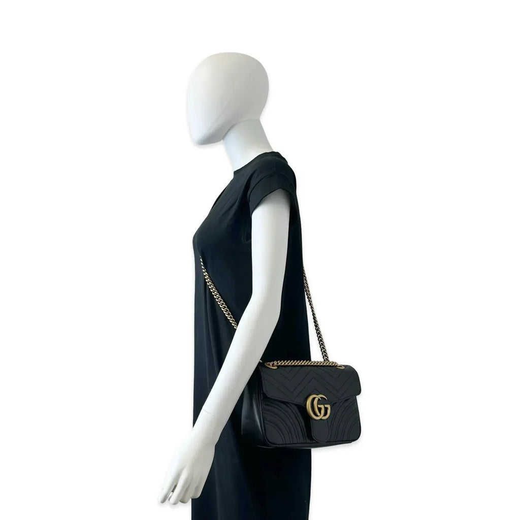 GUCCI  Quilted Leather GG Marmont Small Flap Chain Bag