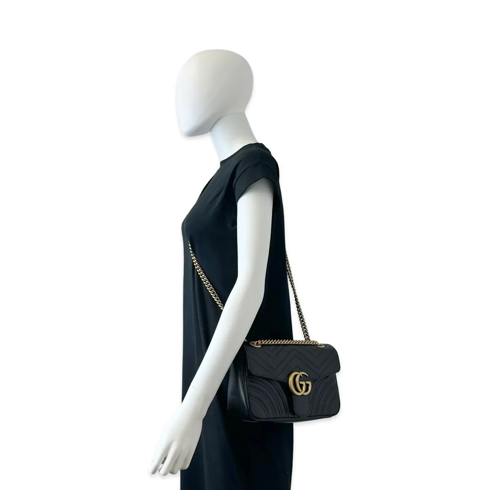 GUCCI  Quilted Leather GG Marmont Small Flap Chain Bag
