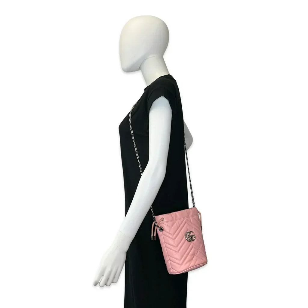 GUCCI  Quilted Leather GG Marmont Mini Bucket Bag