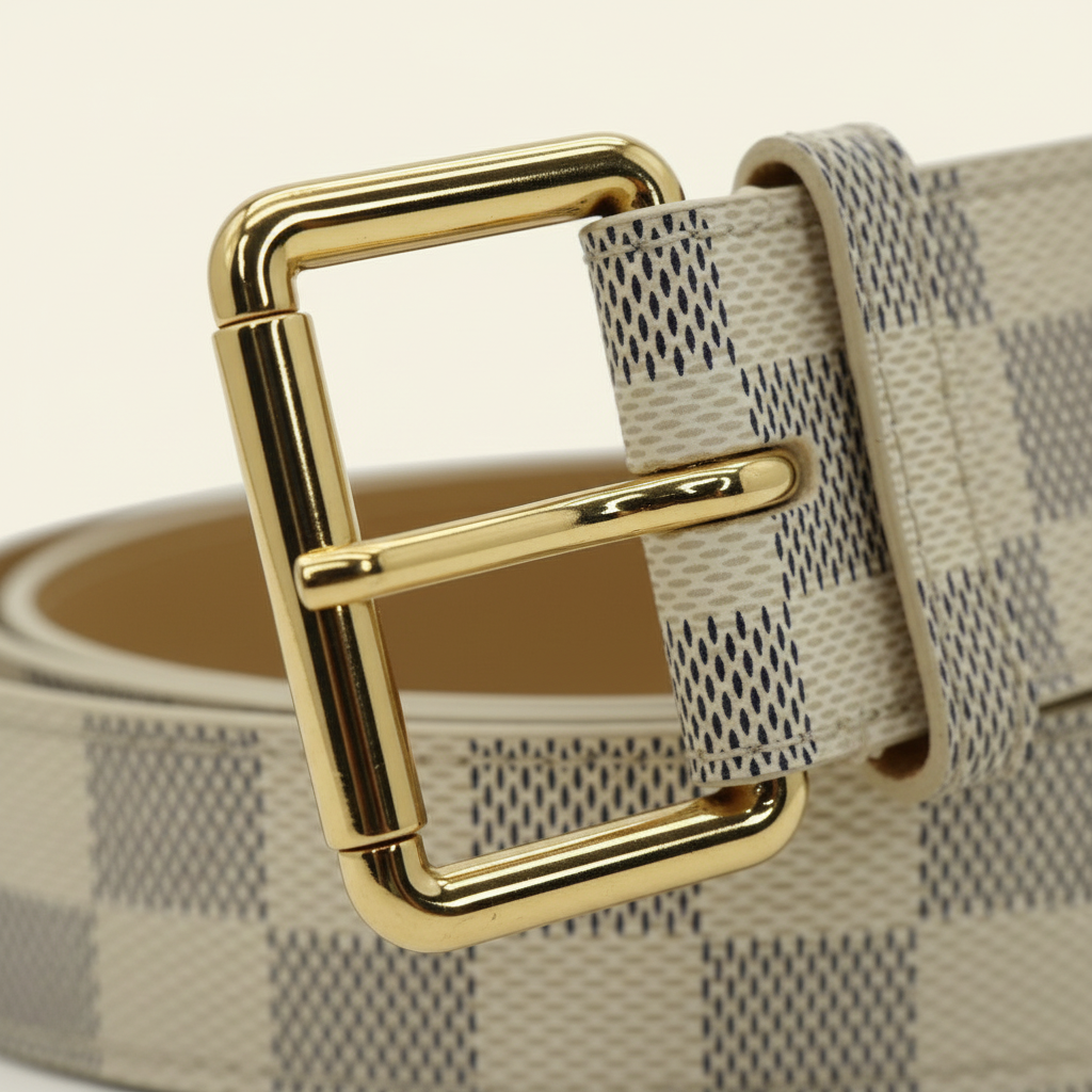 LV Damier Azur Belt – Buckle Close-up