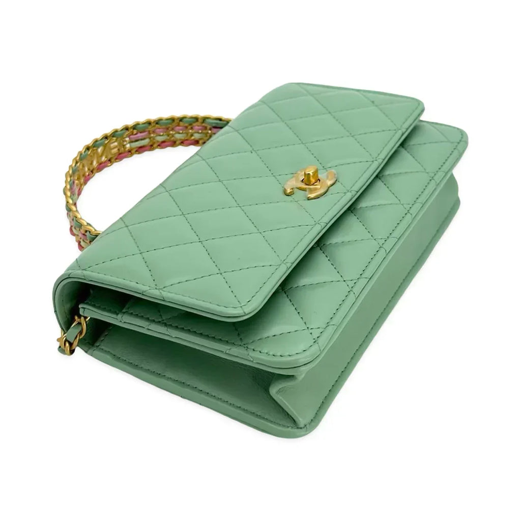 CHANEL  Quilted Lambskin Logo Top Handle Wallet on Chain