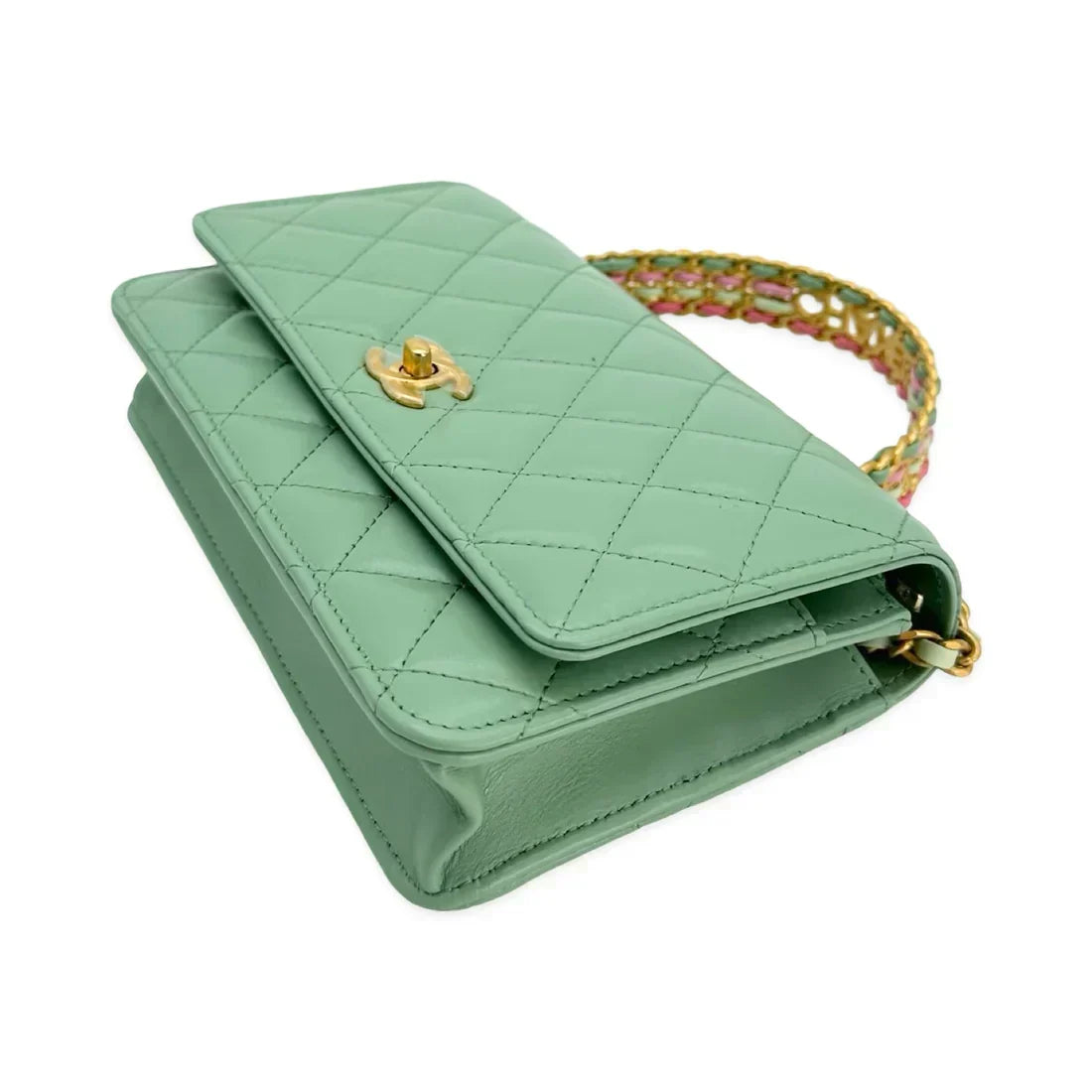 CHANEL  Quilted Lambskin Logo Top Handle Wallet on Chain