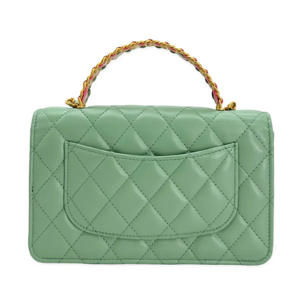 CHANEL  Quilted Lambskin Logo Top Handle Wallet on Chain
