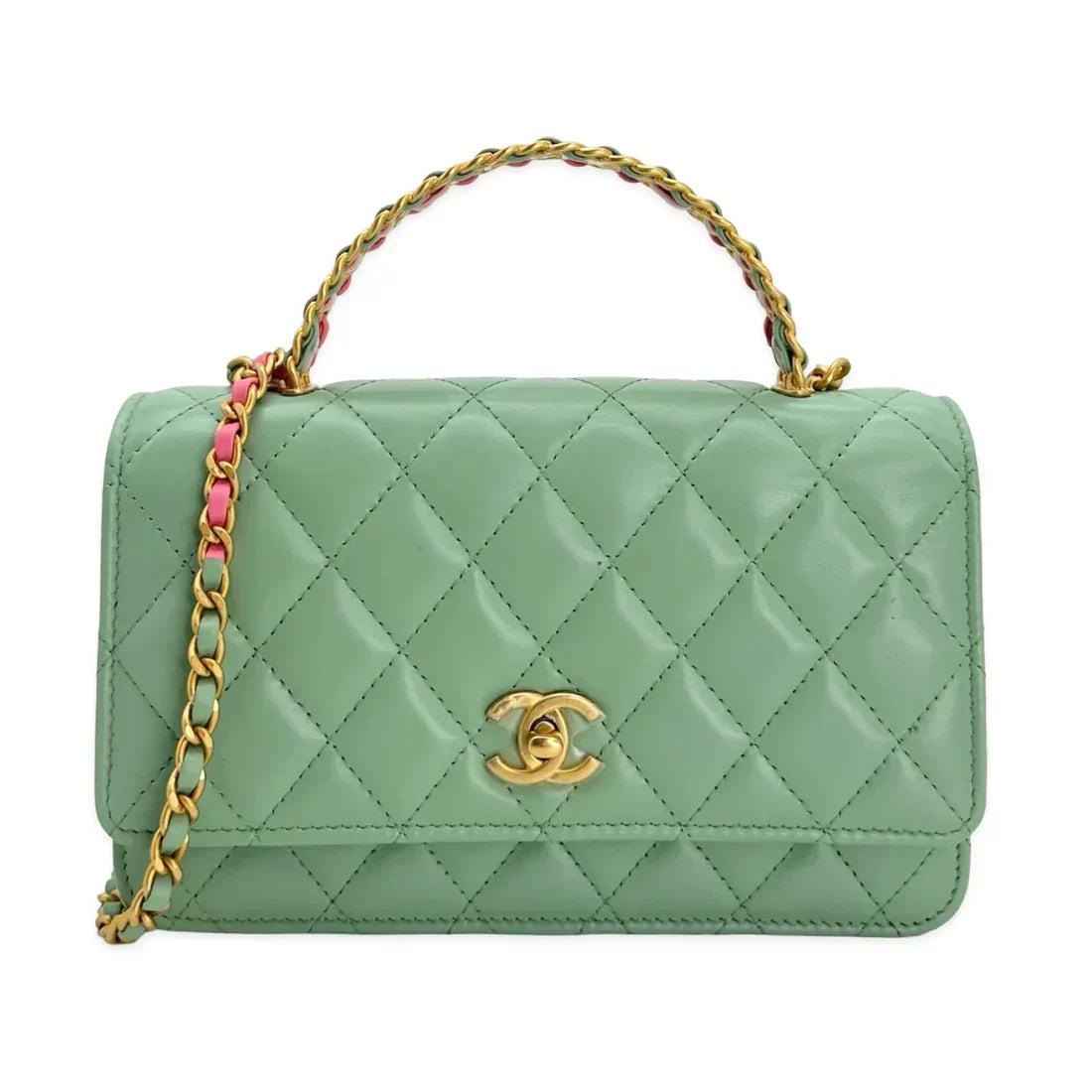 CHANEL  Quilted Lambskin Logo Top Handle Wallet on Chain