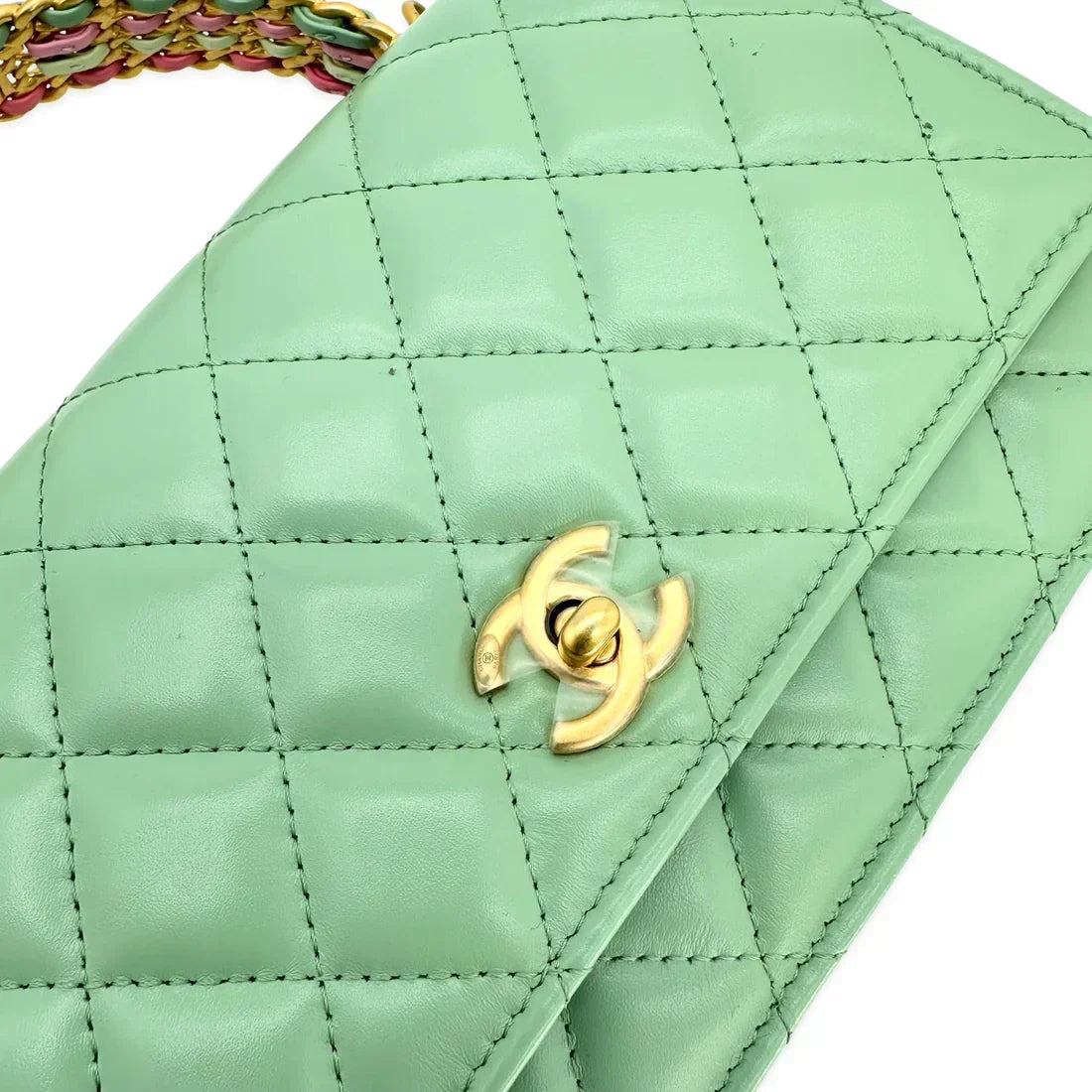 CHANEL  Quilted Lambskin Logo Top Handle Wallet on Chain