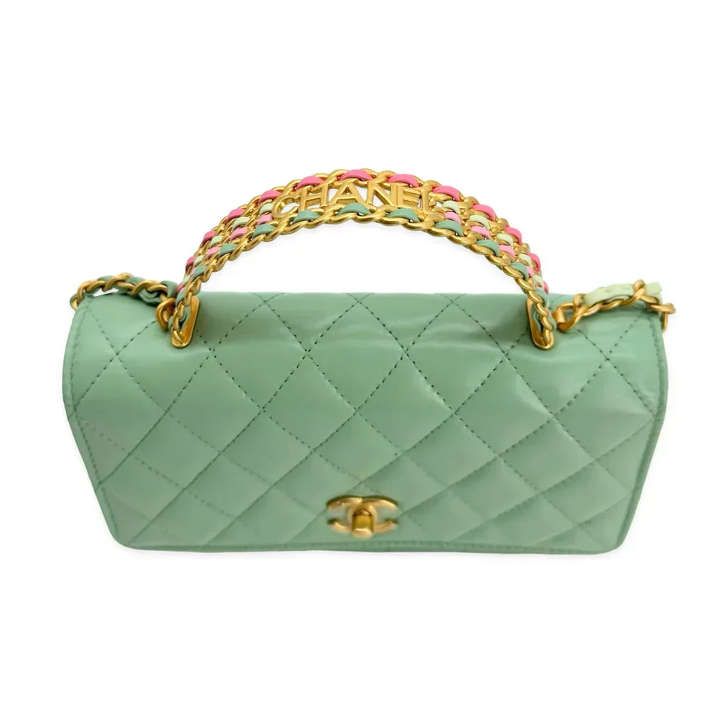 CHANEL  Quilted Lambskin Logo Top Handle Wallet on Chain